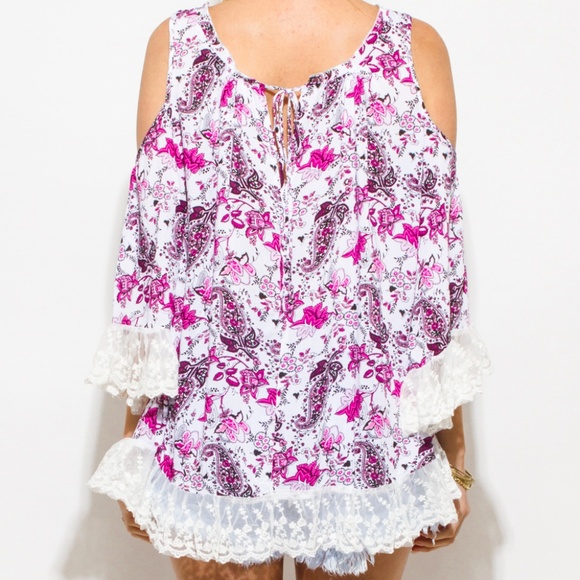 BOHO COLD SHOULDER FLORAL TOP - Picture 3 of 4